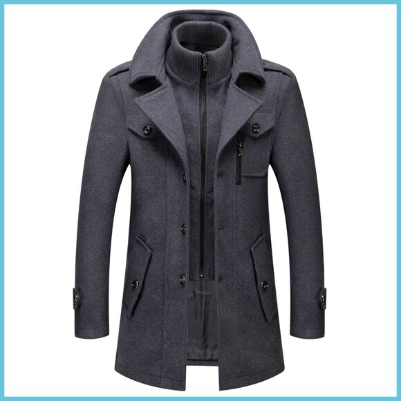 Wool Blend Thermal Peacoat with Detachable Zipper